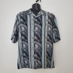 Tommy Bahama Men's Top Medium Gray Tropical Palms Silk Beach Vacation Coastal